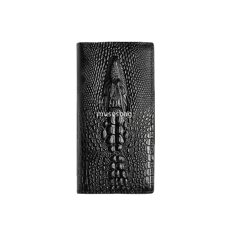 Fashionable men's designer classic minimalist crocodile pattern long wallet casual multi-functional US dollar large bill lightweight and practica