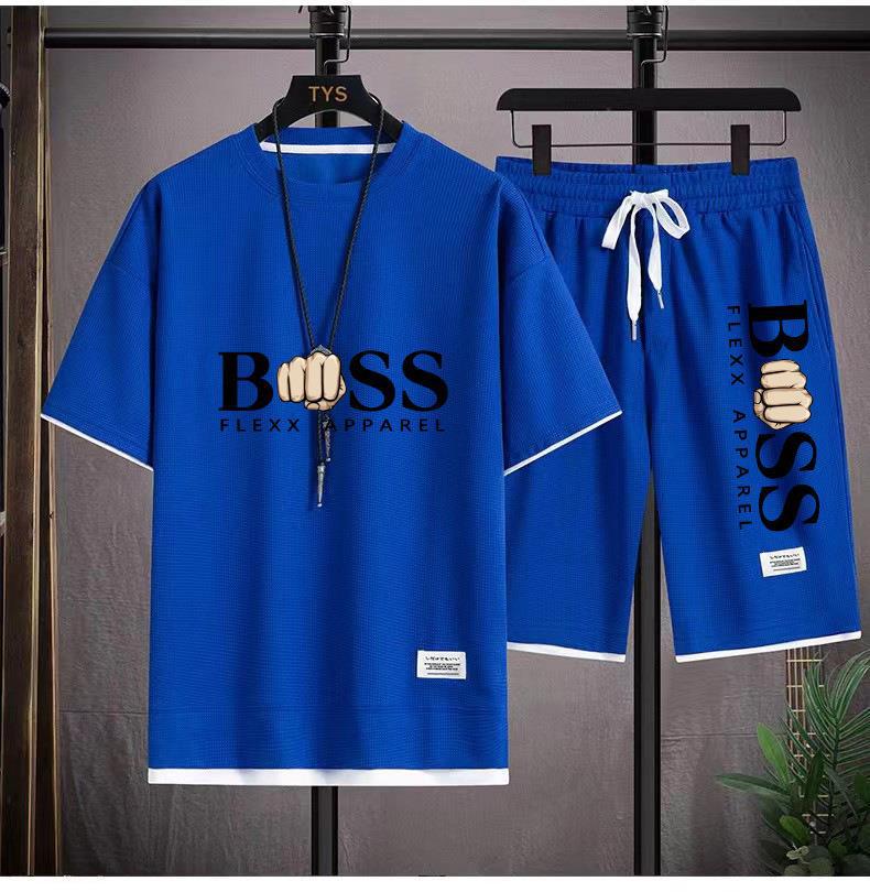 Summer Black White Tracksuits For Men's Set Sleeves T-Shirt + Shorts Sportswear Brand Sporting Suit