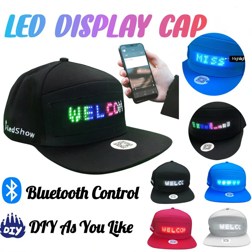 Unisex Baseball Cap USB Rechargeable Bluetooth APP Programmable LED Scrolling Message Display Board Hip Hop Street Hat 240530