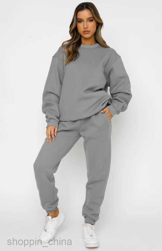 Women's Tracksuits Autumn and winter solid color round neck Pullover trousers women's fashion leisure long sleeve sweater set new products S