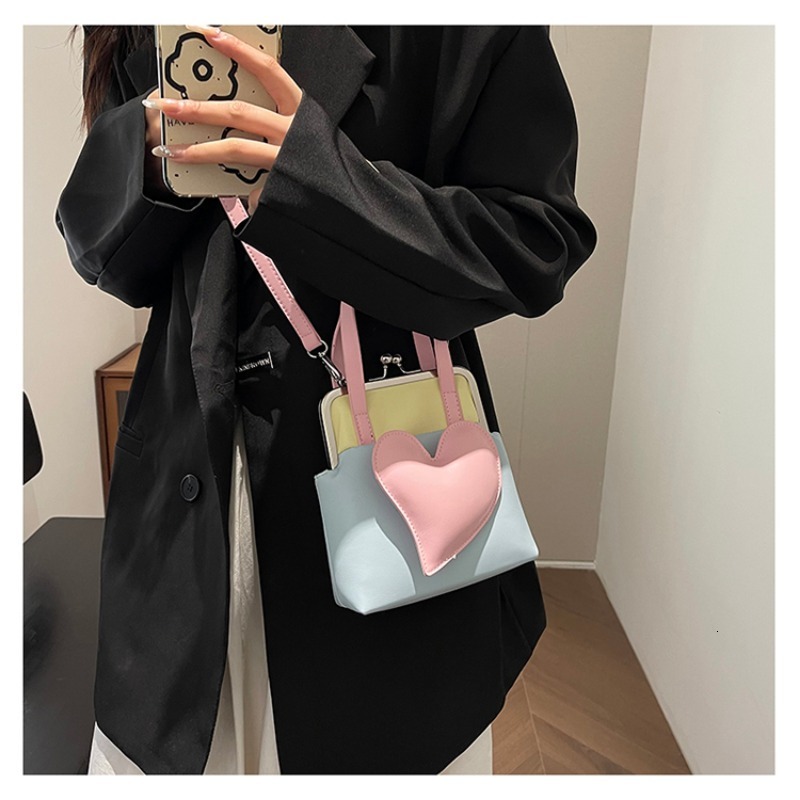 Heart Color Matching PU Square Shoulder and Crossbody Retro Fashion High Quality Hand Bags for Women 2024 Designer Style H6.25#34 ddmy 2a0e