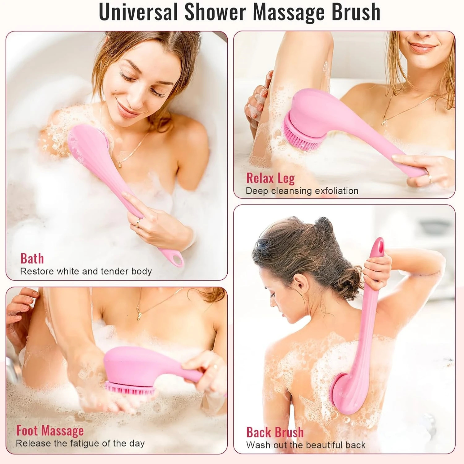 Electric Shower Brush Set for Whole Body Cleaning Back Scrubber 3 Cleaning Heads 2 Speeds Bathing Brush Massage Exfoliator Brush 240624