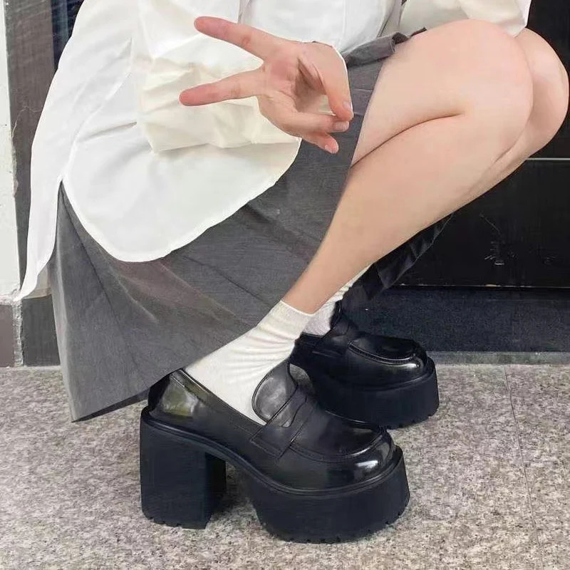 High Heels Loafers Women Shoes Retro Chunky Heels Pumps Woman Uniform College Platform Mary Jane Shoes Ladies 240625
