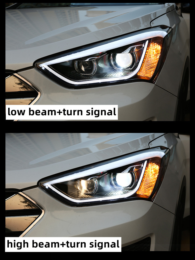 Car Light for Hyundai IX45 Headlights 2013-20 16 New Santa Fe Headlight Assembly Upgrade Signal Lamp Accessories