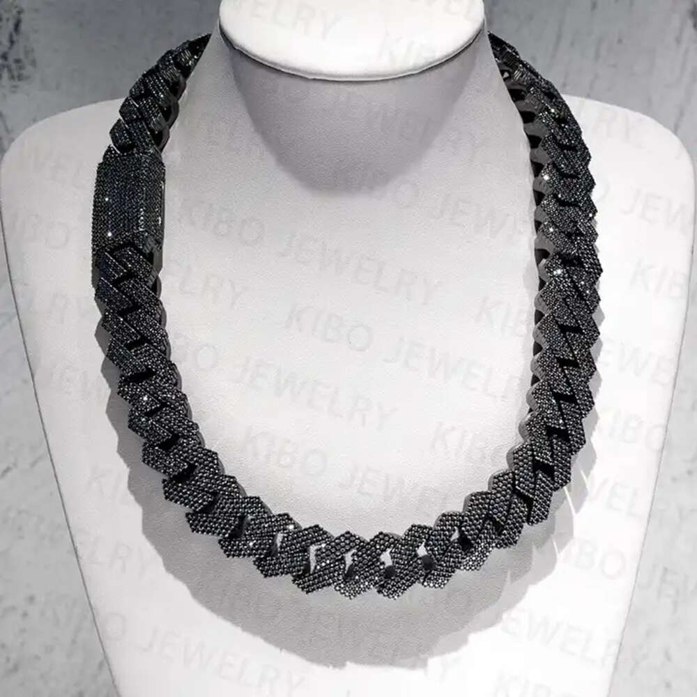 Hot-sale 18mm 20mm Plated 2 Rows High Quality Sterg Sier Ice Out Black Cuban k Chain Moissanite