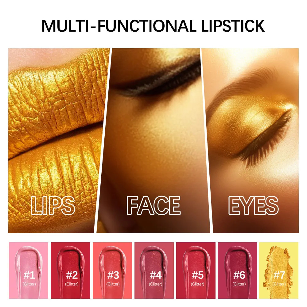 Waterproof Glitter Gold Pink Lipstick Long Lasting Non-stick Cup Velvet Matte Lip Tint Pearl Red Pink Sexy Lips Makeup Cosmetic 240624