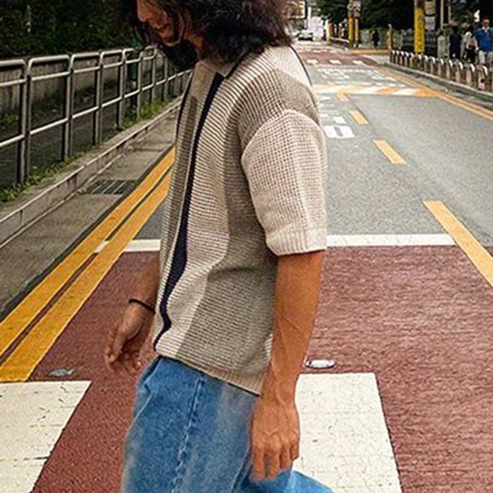 Men's Sweaters New Mens Polo Shirt 2024 Summer Striped Short Sleeve Sleeves T-shirt Casual T-shirt Top Ts Polo Shirt Mens Fashion Knitted Pullove