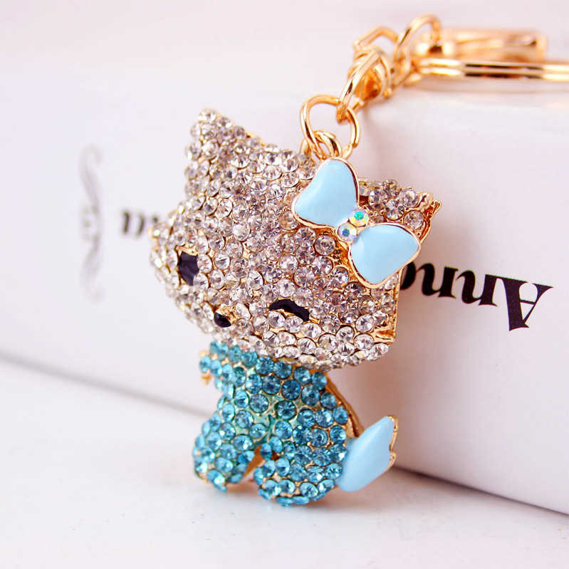 Keychains Lanyards Cartoon Cat Keychain Rhinestone Gold Color Cute Kitty Keyring Holder Creative Gift Fashion Jewelry llaveros para mujer Y240417