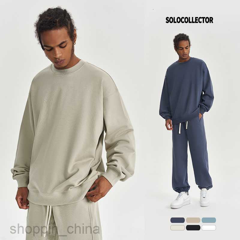 Men's Hoodies Sweatshirts Autumn/Winter New 450G Terry Solid Round Neck Mens Sweater Thickened Fashion Brand Loose