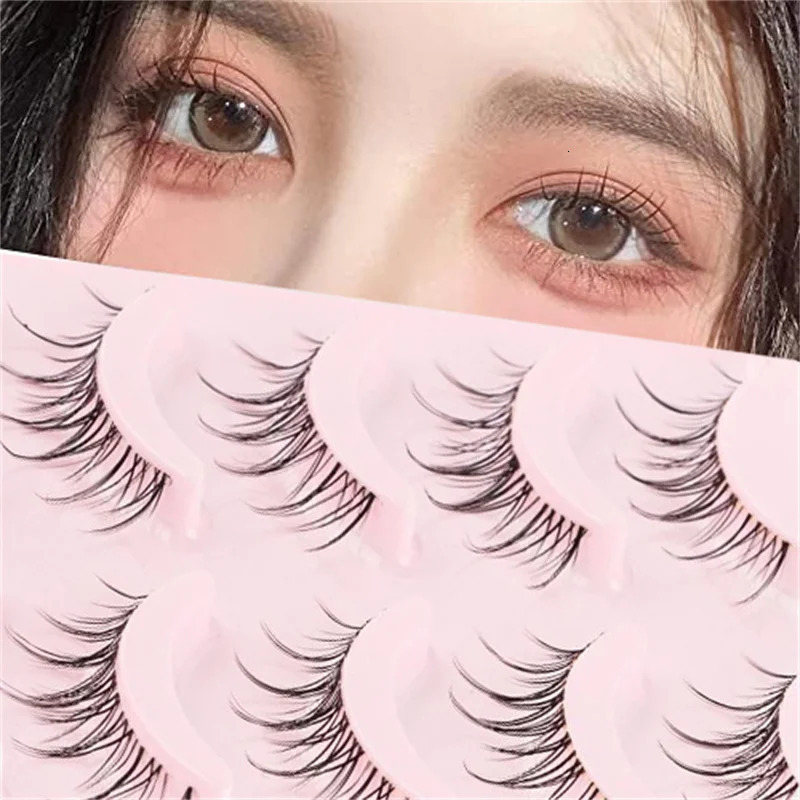 Manga Lashes 5 Pairs Anime Cosplay Faux Mink Korean Natural short Full Strip Clear Band Soft Eyelashes Extension 240624