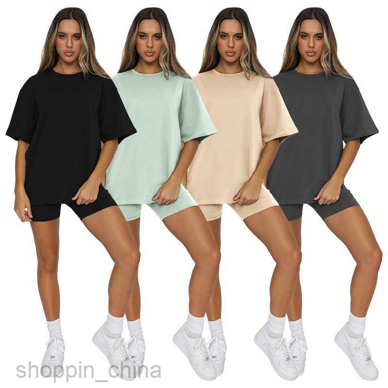 Women's Tracksuits Summer solid color short sleeve round neck Pullover Top urban casual shorts fashion suit new women's products Sets