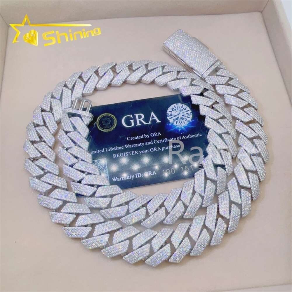 Iced Out Fashion Jewelry Vvs Moissanite Necklace 925 Sterling Silver 18mm Diamond Cuban Link Chain