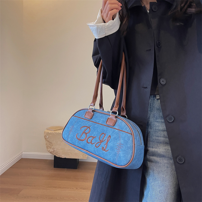 Bowling Shoulder Bags For Women Letter Embroidery Solid Color Long Handle Boston Bag 2023 Designer Handbags H6.25#32 ddmy 0ef6