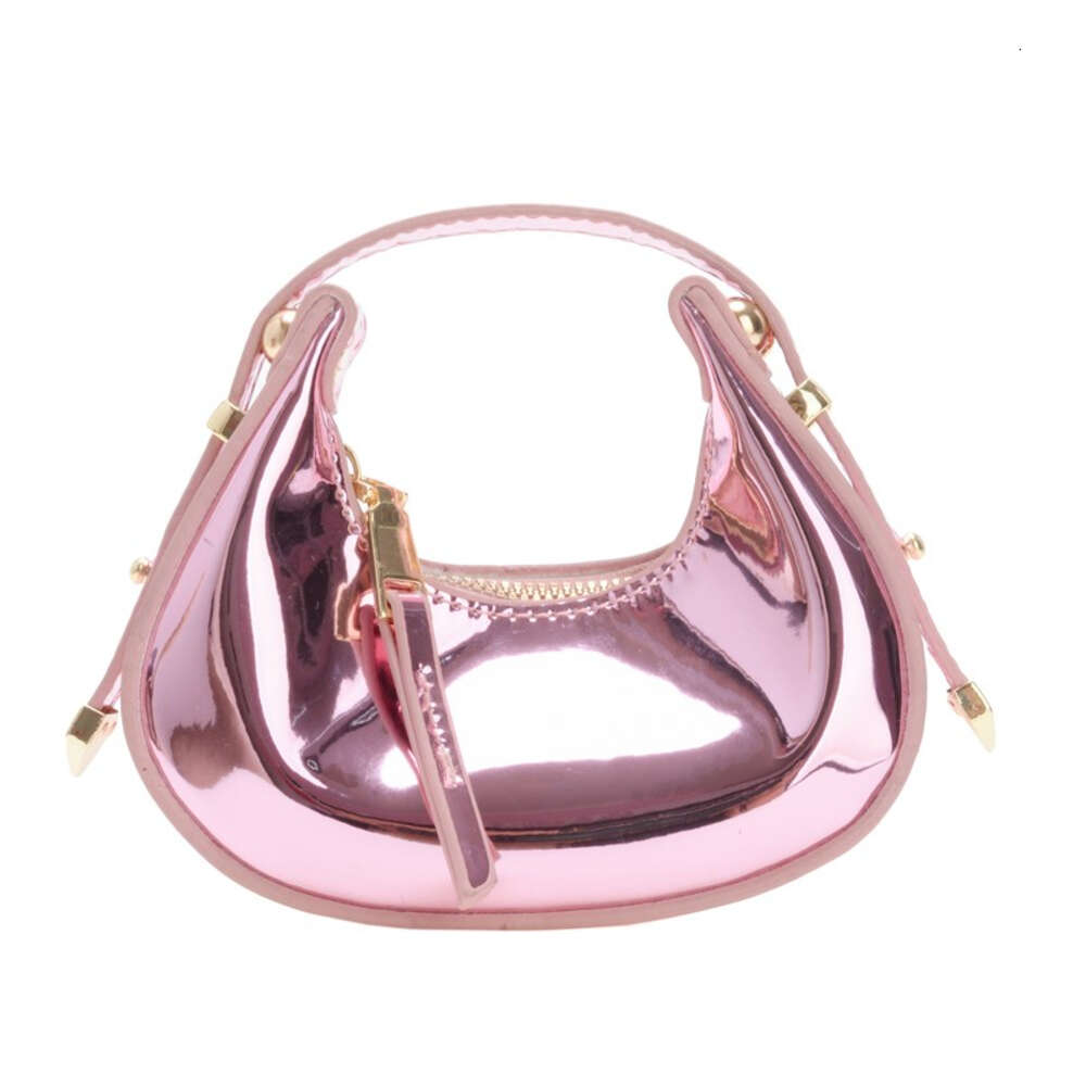 Glossy PU Solid Fashion Mini Half Moon Hand Compact Simple Sense of Cute Children's Bags 2024 Designer New Style H6.25#26