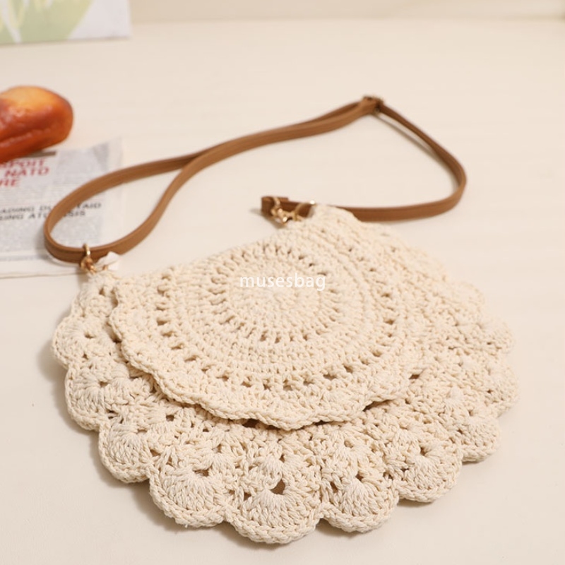 Designer Women's High Quality Classic Practical Lace Multi functional Crossbody Cotton Thread Woven Bag Hollow Out One Shoulder Vacation Beach Ba