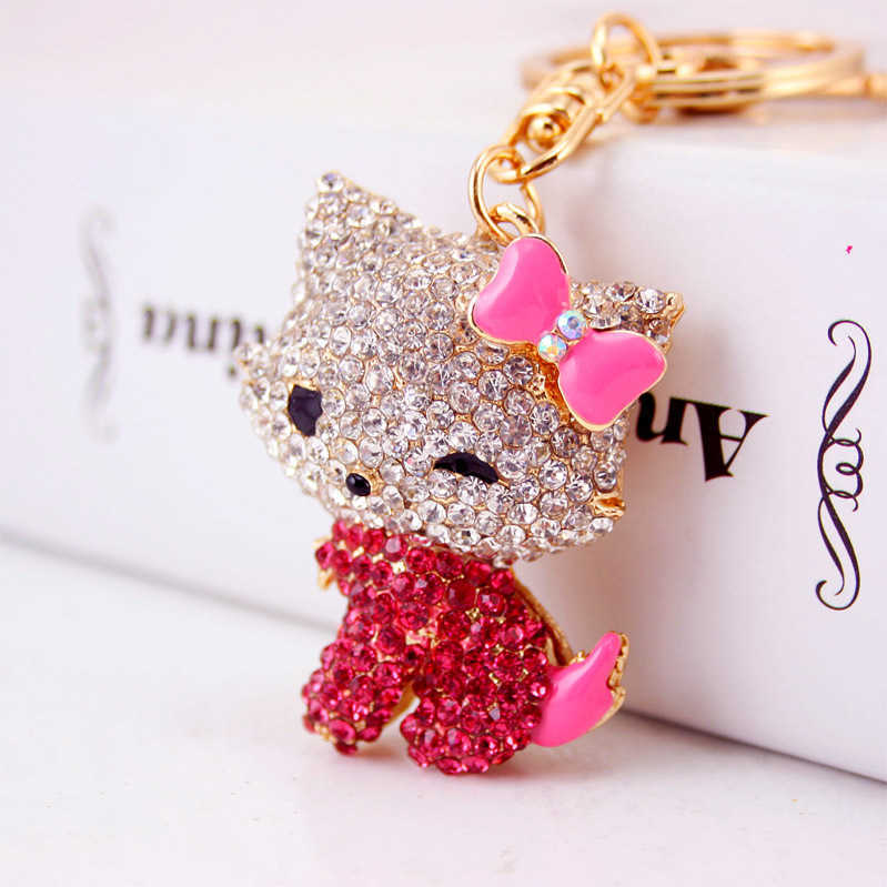 Keychains Lanyards Cartoon Cat Keychain Rhinestone Gold Color Cute Kitty Keyring Holder Creative Gift Fashion Jewelry llaveros para mujer Y240417