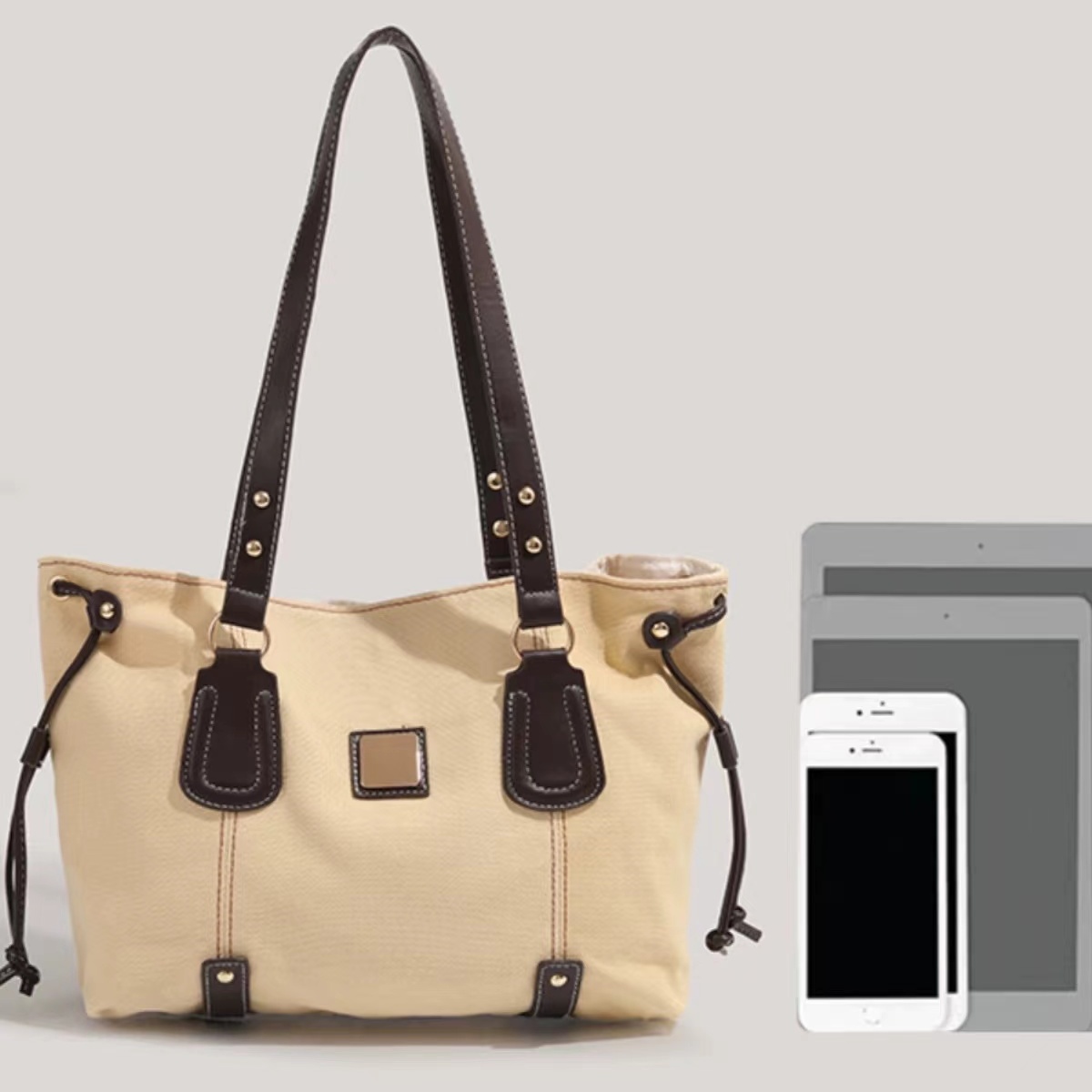 Instagram Korean version with niche design large capacity canvas tote bag, new high-end feeling niche casual cool one shoulder crossbody bag
