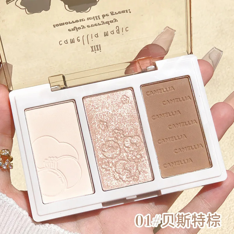 3 Colors Blush Powder Palette Face Blusher Highlighter Contour Makeup Palette Blue Face Brighten Glitter Fine Shimmer Powder 240624