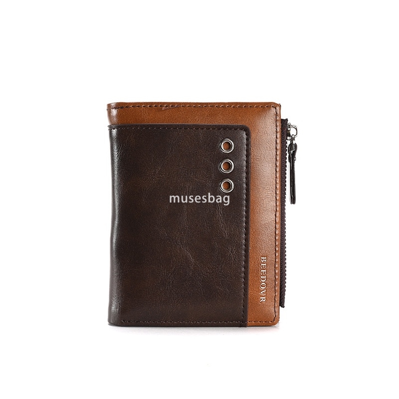 High end men's designer wallet with RFID anti-theft brush short western-style wallet 20% discount multiple card slots oil wax leather practical c