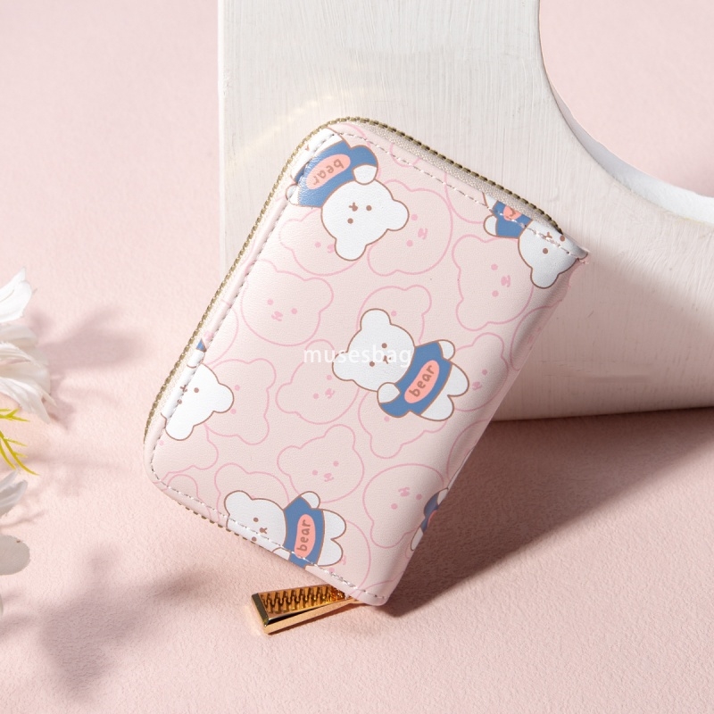 Fashionable Women's Designer Classic Vintage Zipper Mini Cute Cartoon Cute Bear Lightweight and Practical Multi functional Multi Card Position Or