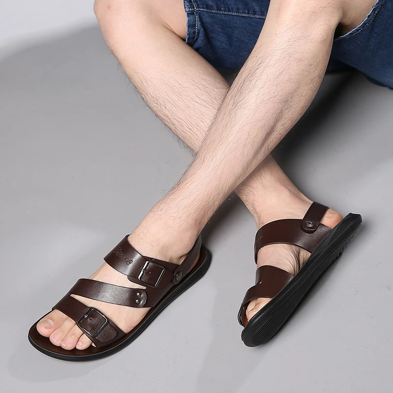 FUQIAO Big Size 48 Casual Fashion Men Shoes Slip-On PU Leather Soft Non-slip Beach Summer Sandals Slippers Flats Flip Flop 240625