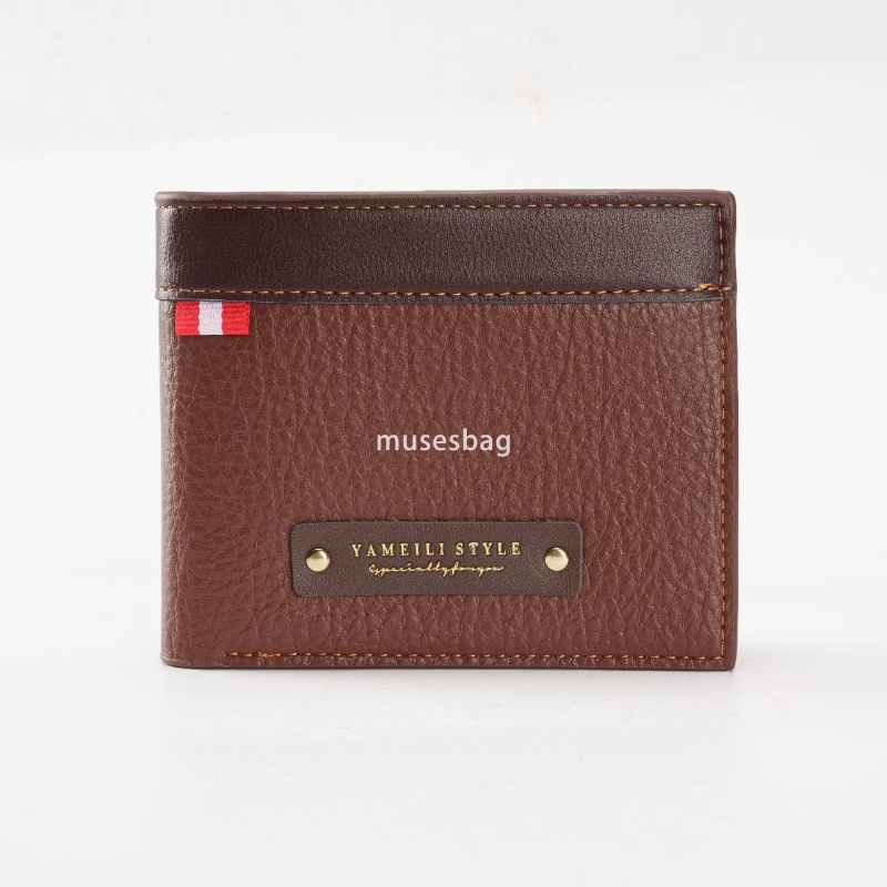 Fashionable men's high-quality retro wallet short wallet classic casual lychee pattern soft leather wallet with multiple card slots large capacit
