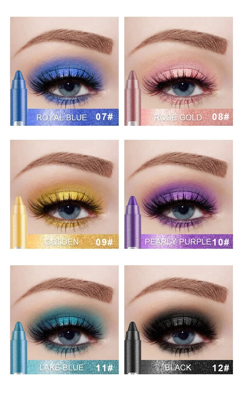 Pearlescent Eyeshadow Pen Lying Silkworm Eyeliner Pencil with Sharpener Matte Waterproof Eye Shadow Stick Eyes Makeup Cosmetics 240624