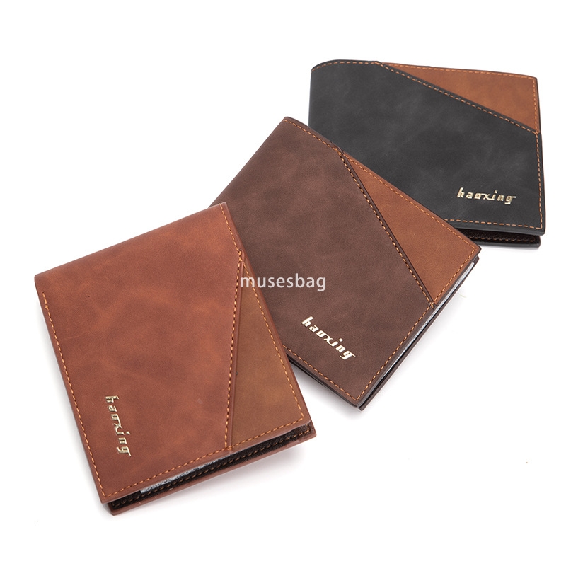 High quality men's fashionable new PU grand money bag with stitching short multi-functional two fold money clip horizontal business card ID drive