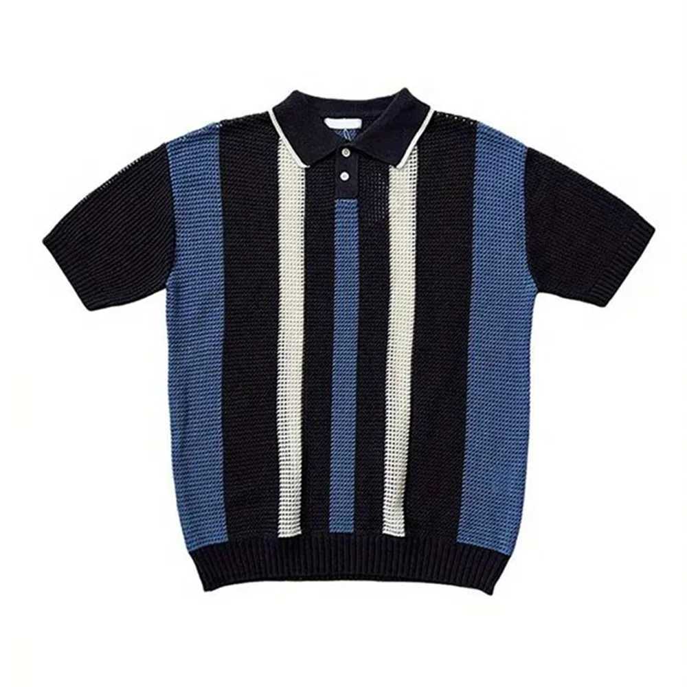 Men's Sweaters New Mens Polo Shirt 2024 Summer Striped Short Sleeve Sleeves T-shirt Casual T-shirt Top Ts Polo Shirt Mens Fashion Knitted Pullove