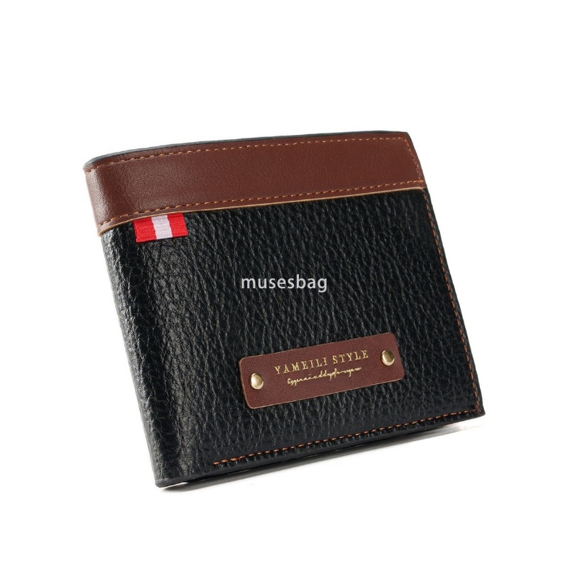Fashionable men's high-quality retro wallet short wallet classic casual lychee pattern soft leather wallet with multiple card slots large capacit