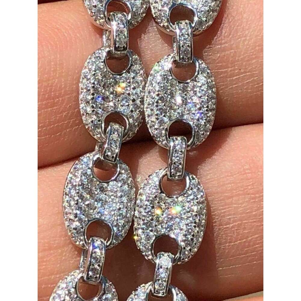 Wholesale Custom Chunky Link 8mm Puffed Mariner S925 Sterling Silver Mens Moissanite Hip Hop Bracelet