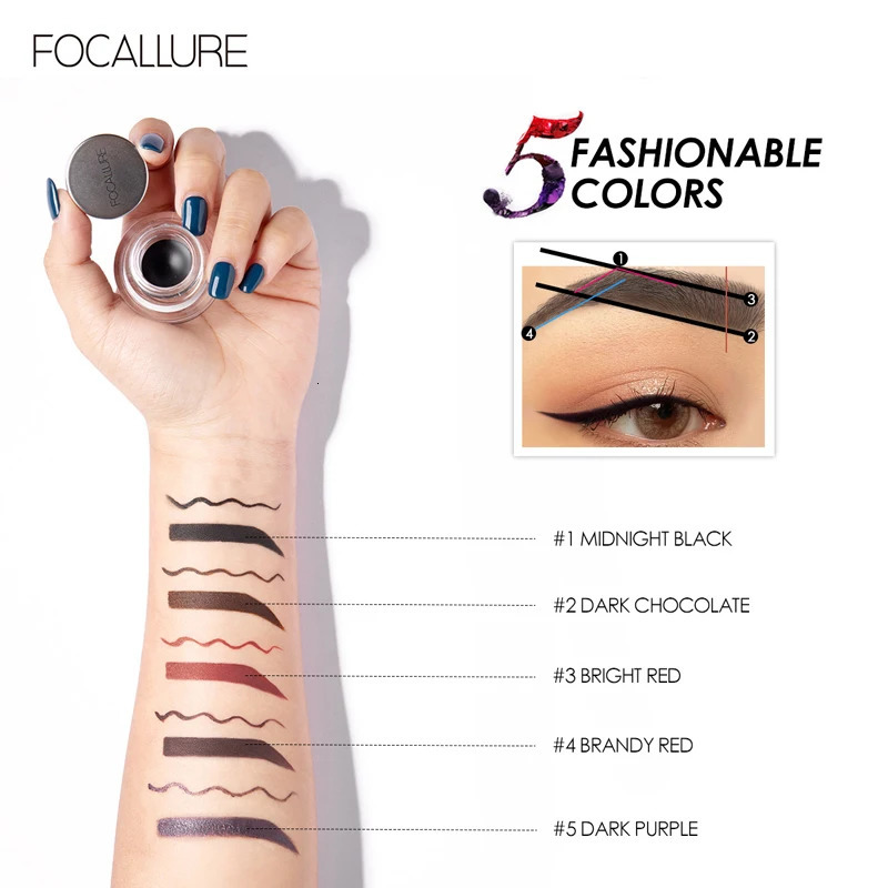 FOCALLURE 5 Color Eyebrow Pomade Eyebrow Eyeliner Gel Waterproof Long-lasting Creamy Texture Tinted Sculpted Brow Gel with Brush 240625