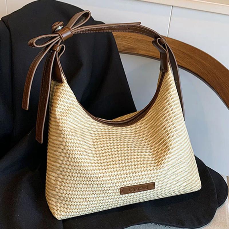 Bag Woven Crescent Shoulder Fashion Sg Large Capacity Stylish Messenger Bags Adjustable Strap Bow Handle For Summer Beach