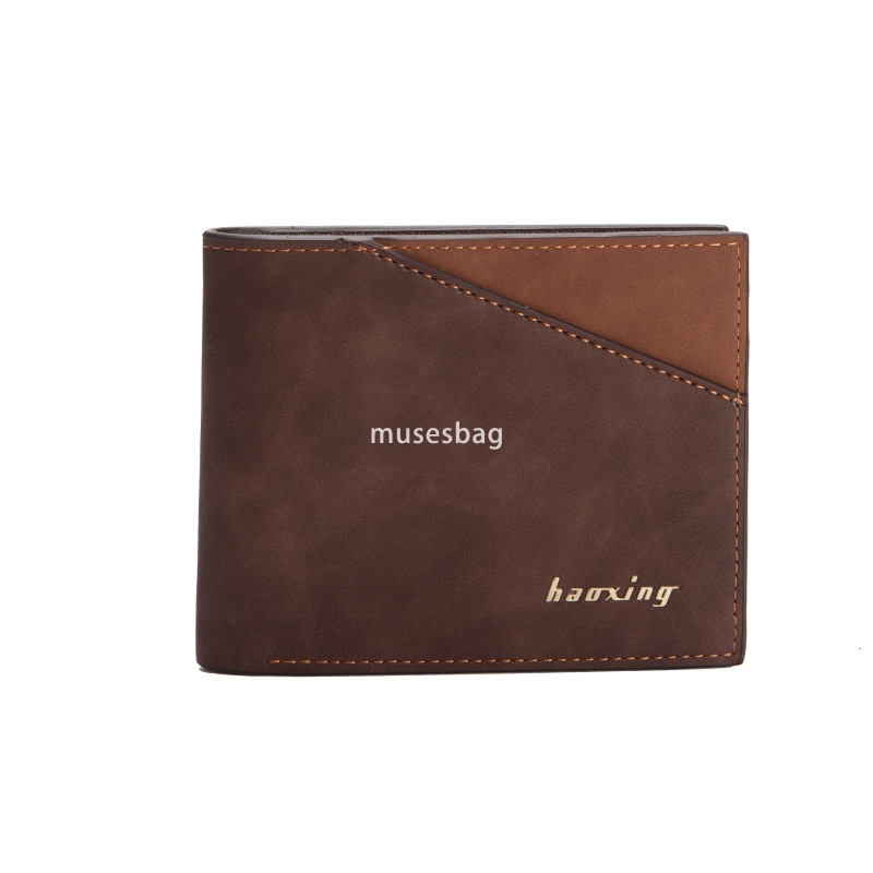 High quality men's fashionable new PU grand money bag with stitching short multi-functional two fold money clip horizontal business card ID drive