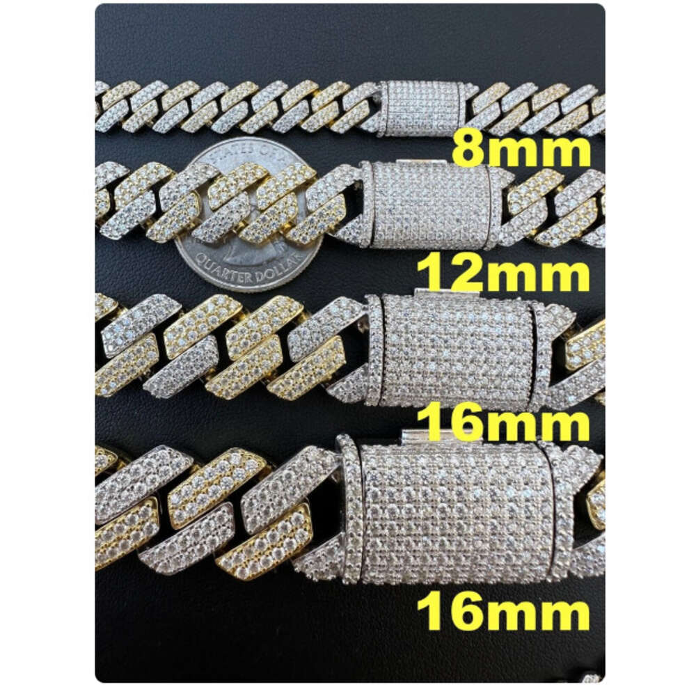 100% Premium Quality Two Tone 14k Yellow Gold Moissanite Prong Miami Cuban Link Chain Necklace Vermeil Over Solid 925 Silver