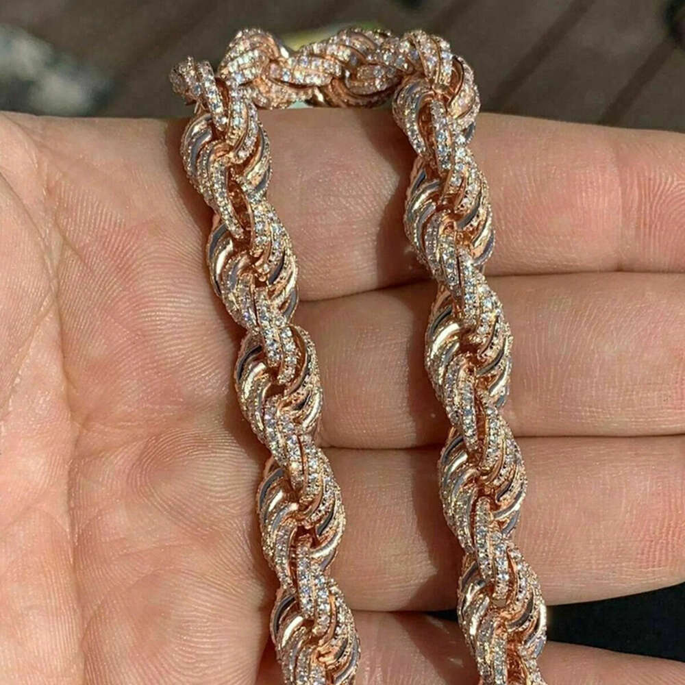 Mens 10mm Iced Out S925 Sterling Silver Link Chains Moissanite Hip Hop Rope Bracelet