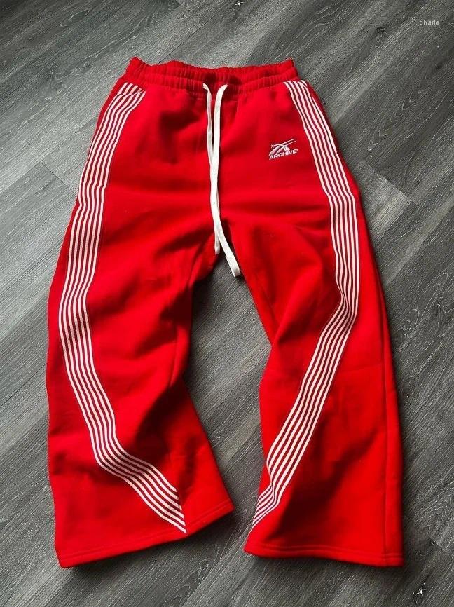 Mens Pants Retro Side Striped Trousers Casual Y2K Summer High Street Drawstring Loose Straight For Men And Women Couples