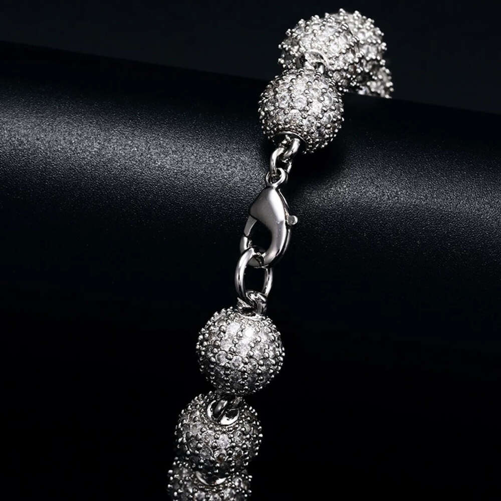 Real Customize Hip Hop Street Fashion 925 Sterling Silver 10mm Iced Ball Moissanite Cuban Link Bracelet and Chain