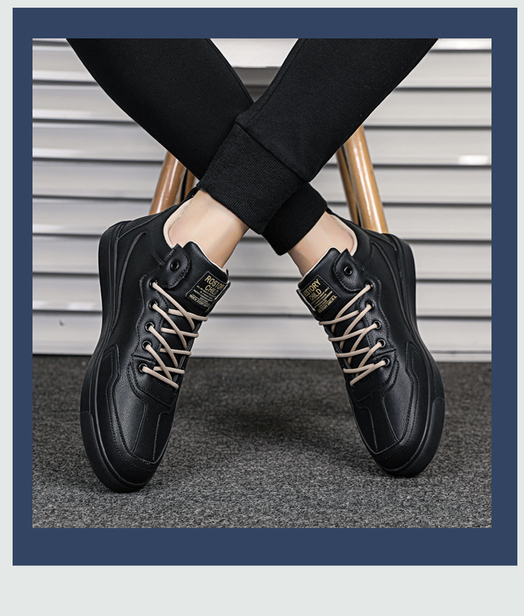 Men's Breathable 2024 Casual Leather Hot Mid-Top Board Shoes In Black