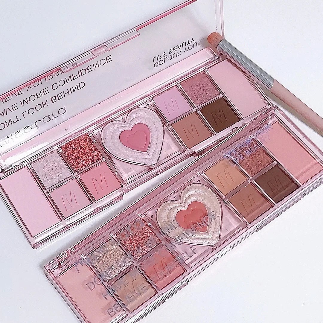 12 Colors Love Heart Eyeshadow Palette Nude Natural Glitter Pink Low Saturation Eye Shadows Pallet Delicate Eye Makeup Cosmetic 240624