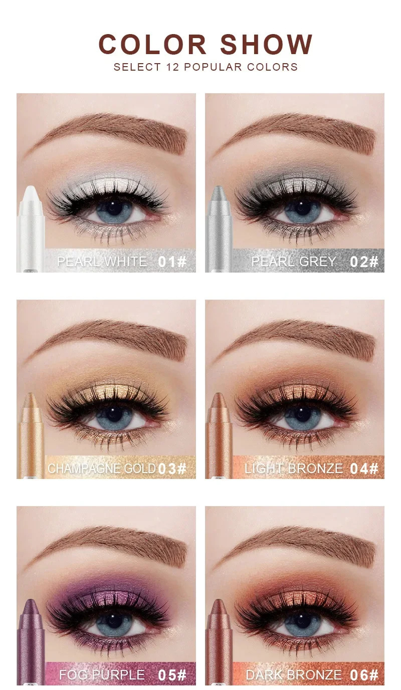 Pearlescent Eyeshadow Pen Lying Silkworm Eyeliner Pencil with Sharpener Matte Waterproof Eye Shadow Stick Eyes Makeup Cosmetics 240624