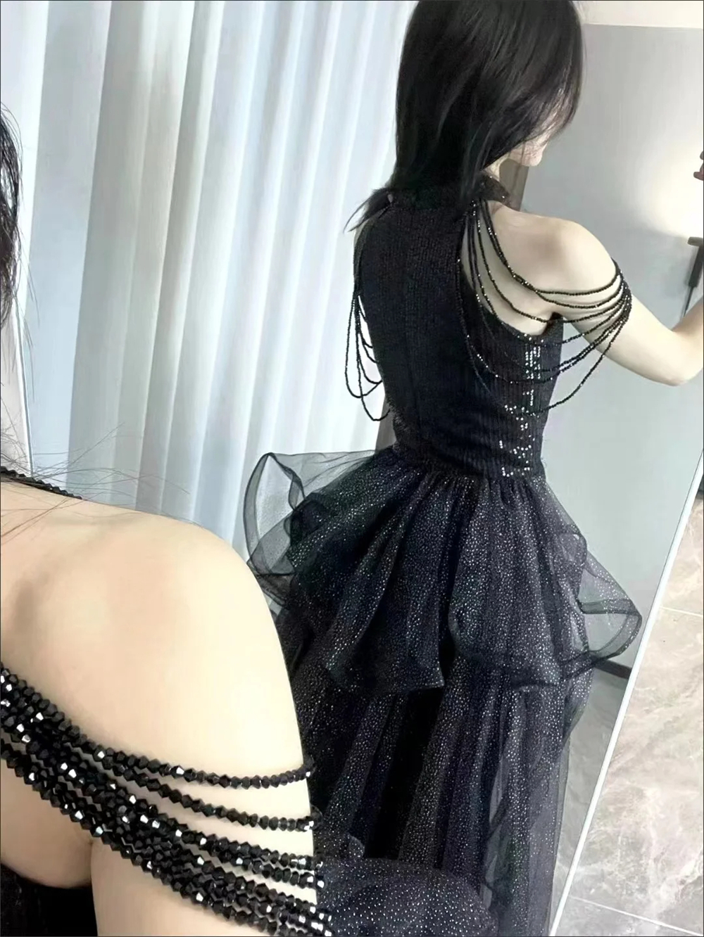Long Prom Dresses Sexy Black Jewel Sequins Beading Tulle Ball Gown Plus Size Formal Occasion Evening Party Gown Pd25