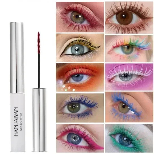 12 Color Mascara Waterproof Fast Dry Eyelashes Curls Extension Make-Up Eyelashes Blue Red Purple Black White Gold Ink Mascara 240625