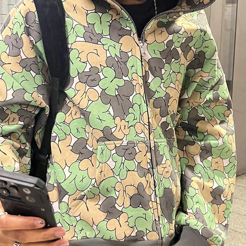 Y2K Harajuku Gothic Grunge Pattern Printed Hip Hop Zip Up Hoodie Long-Sleeved Sweatshirts Jacket Coats Streetwear 240624CJ