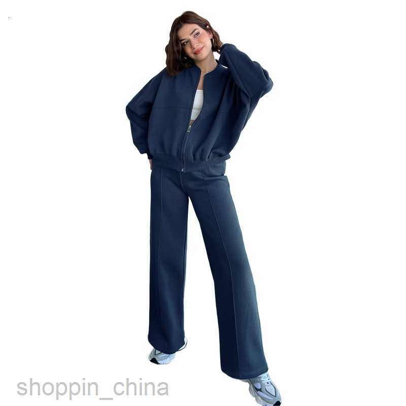 Women's Tracksuits Autumn/Winter New Solid Color Zipper Cardigan Sweater Women's Fashion Casual Straight Leg Trouser Set Sets