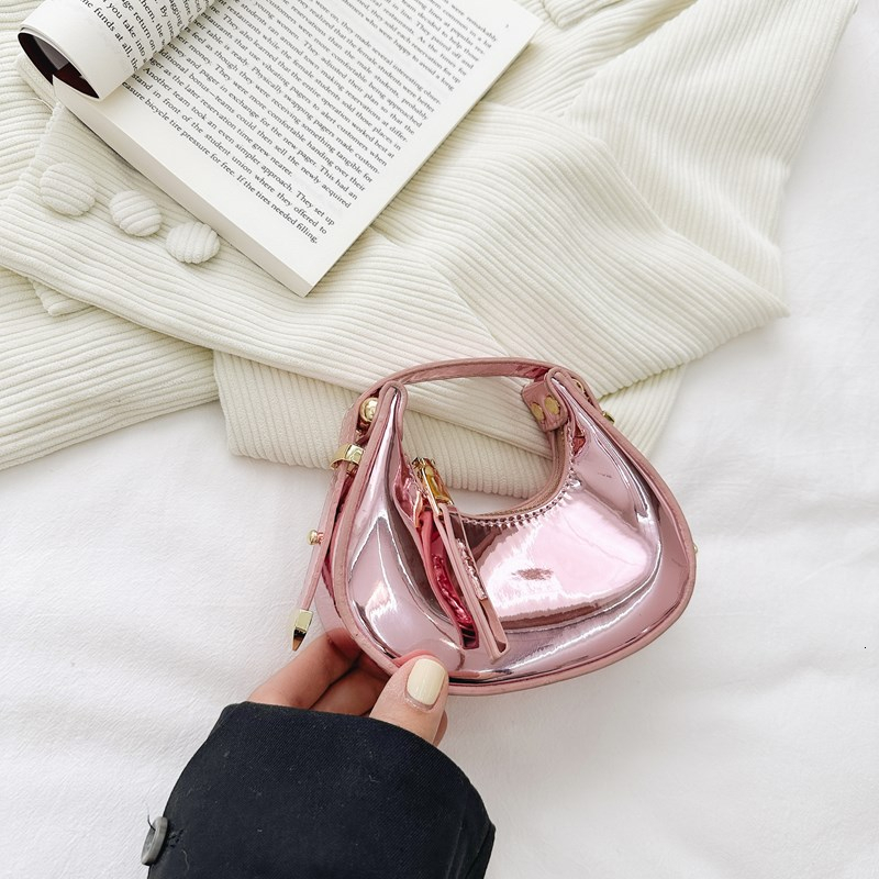 Glossy PU Solid Fashion Mini Half Moon Hand Compact Simple Sense of Cute Children's Bags 2024 Designer New Style H6.25#26
