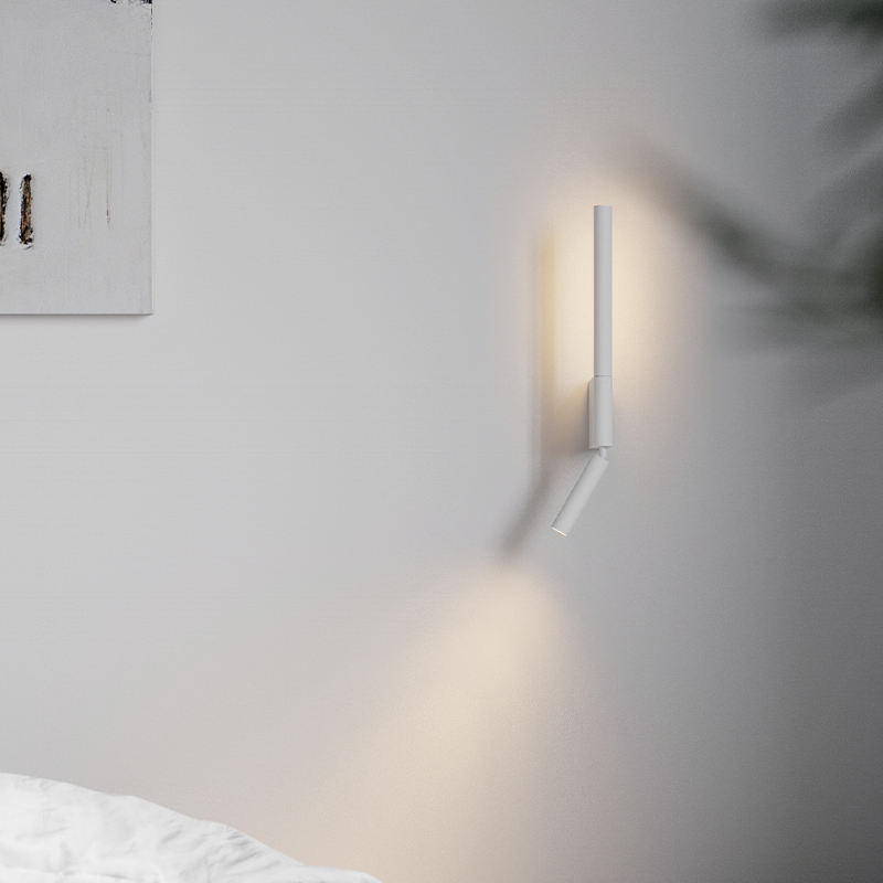Black Long Wall Mount Bedside LED Night Reading Lamp with Switch Minimalist Modern Hotel Rotatable Wall Sconce Light Fixture