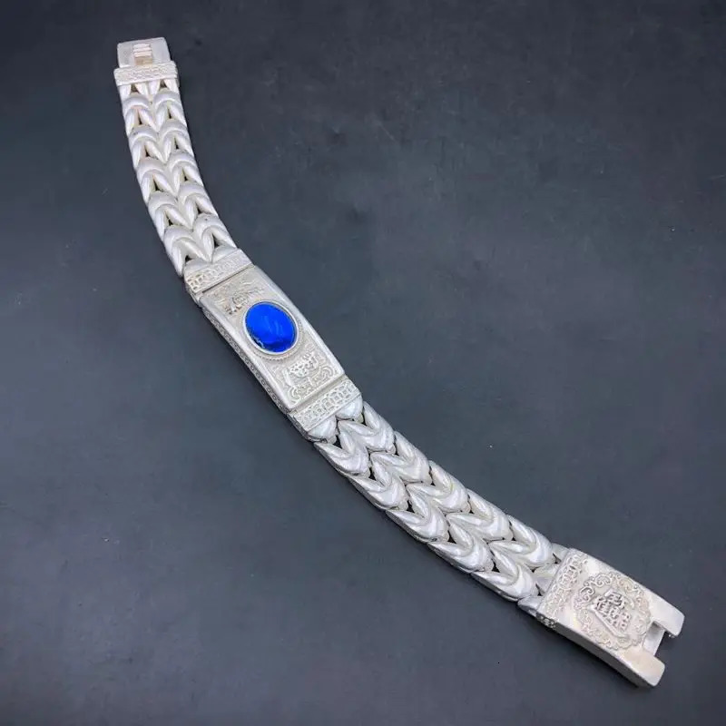 Mai ChuangTibetan Silver Ethnic Style Retro Doing Old Inlaid Gemstone Bracelet Bangle Men AndWomen Fine Jewelry Fashion Gift 240624