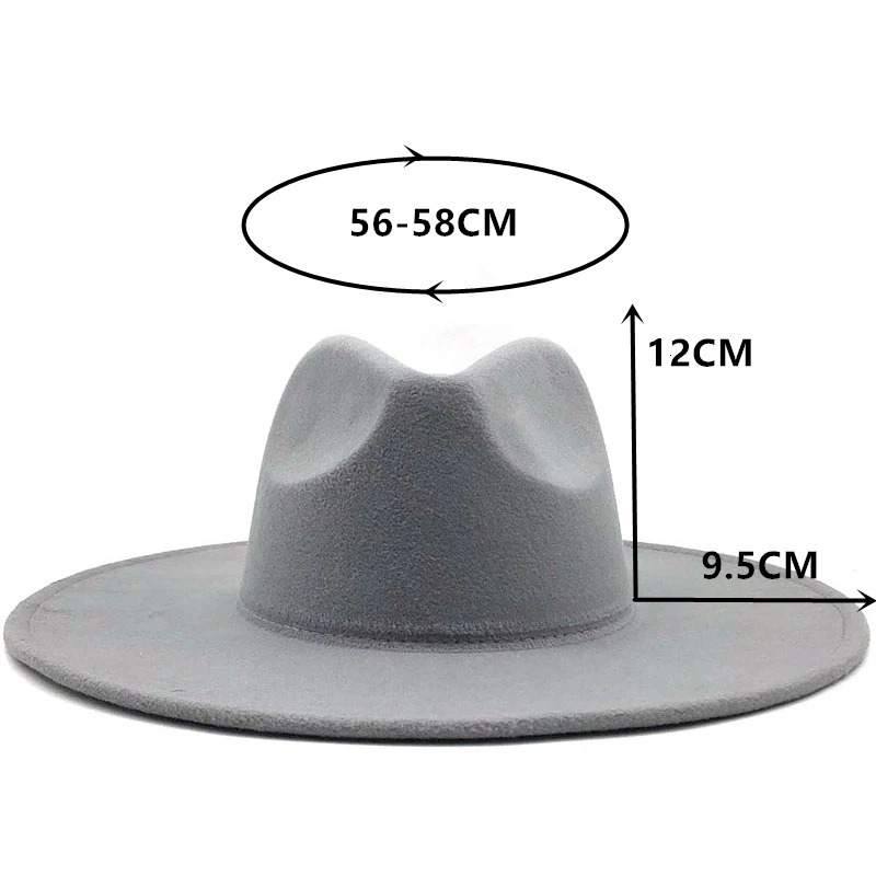 9.5CM Wide Brim Big Fedora Hat Spring Winter Wool Felt Leisure Hat Panama Jazz Hat 18 colors 240625