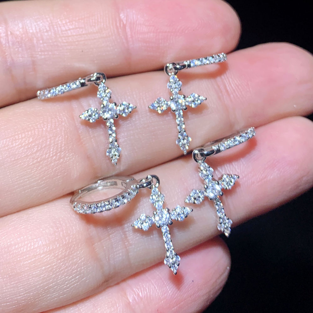 Men Women Cross Drop Dangle Earrings Micro Pave Bling Cz Fashion Party Punk Earring Jewelry Ice Out Long Earrings